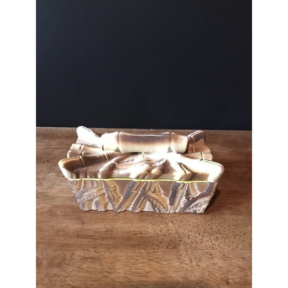 Miramar of California Bamboo Ceramic Tiki MCM Pottery Trinket Dish & Lid 1950's - Picture 2 of 11